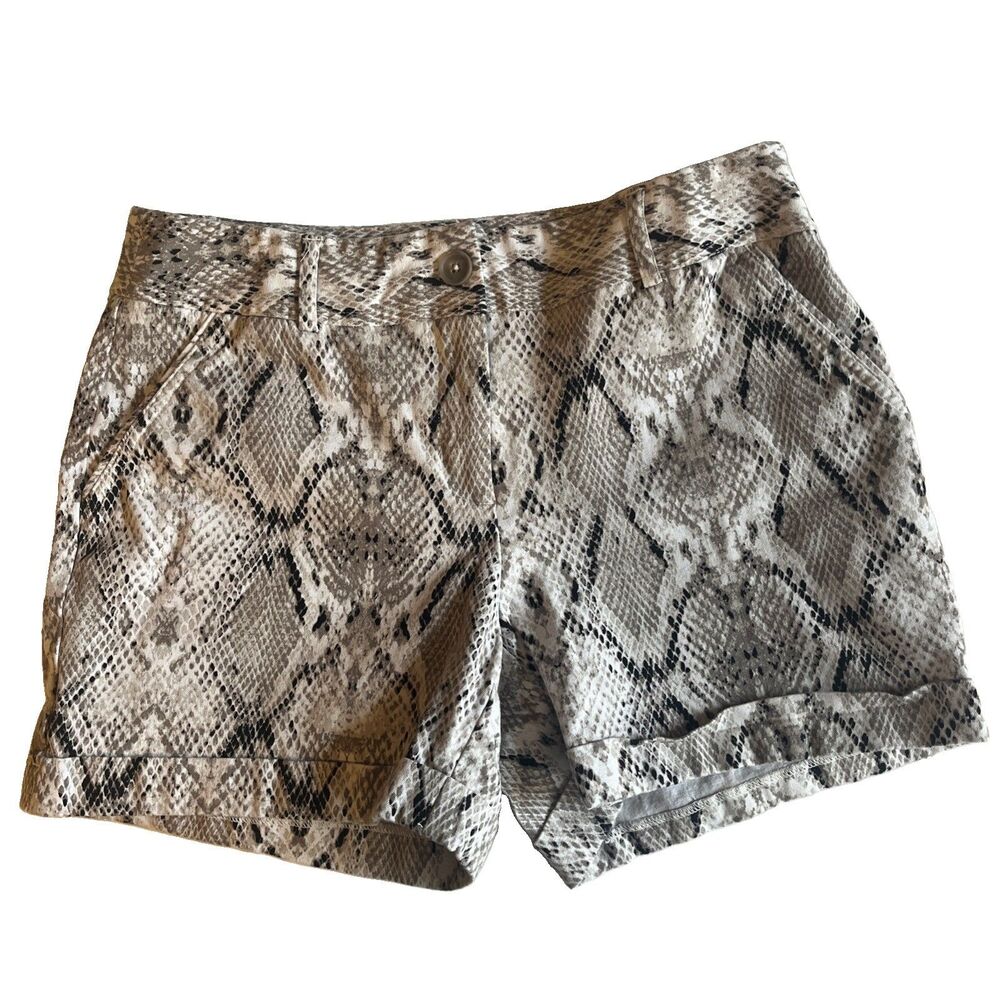 Apt 9 Snakeskin Print Shorts Women's 10 Black Tan Zip Pockets Mid Rise Cuffed